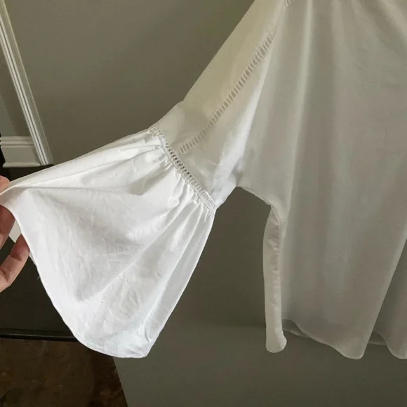 7th Avenue Design Studio New York & Company White Ruffled Bell Sleeve Blouse. - Picture 4 of 5